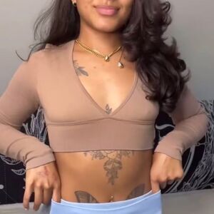 Wild Fable Brown V-cut long sleeve crop top